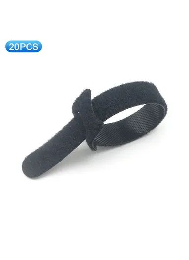 20Pcs 15 x 1cm Nylon Magic Tape Data Cable Management Ties Gardening Plant Tie Straps - Black