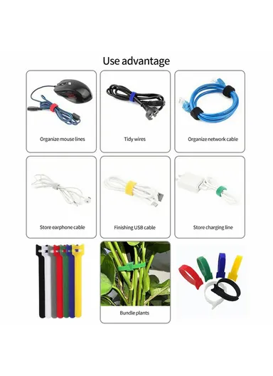 20Pcs 15x1cm Nylon Magic Tape Data Cable Management Ties Gardening Plant Tie Straps - Grey