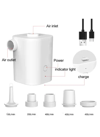 Portable Air Pump Multifunctional Quick Inflate, Wireless Electric Pump for Air Mattress, Pool Toys, Swimming Ring - Grey