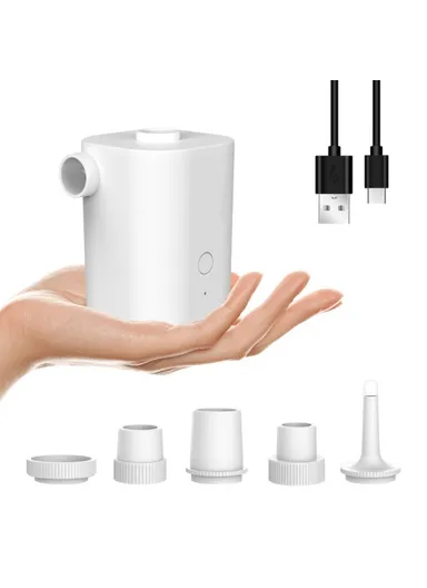 Electric Swimming Ring Air Pump, Portable Wireless USB Rechargeable Inflator - White