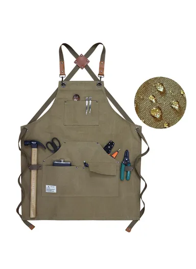 Carpenter Work Apron with Multiple Pockets, Gardening &amp; Woodworking Waterproof Canvas Apron D001 - Army Green