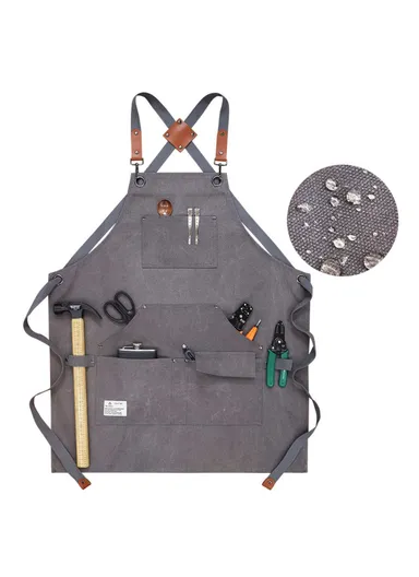 Carpenter Work Apron with Multiple Pockets, Gardening &amp; Woodworking Waterproof Canvas Apron D001 - Grey
