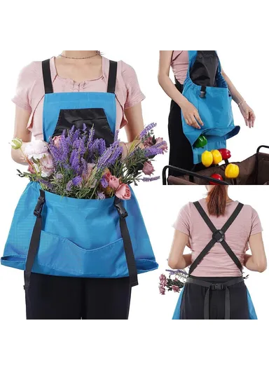 Outdoor Picking Gardening Apron with Pockets, Adjustable Waterproof Oxford Cloth Harvest Apron - Rose