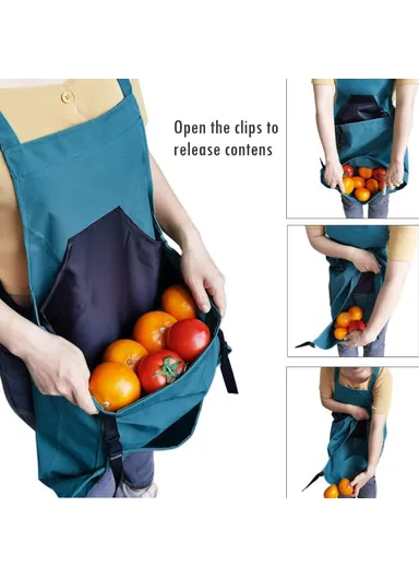 Outdoor Picking Gardening Apron with Pockets, Adjustable Waterproof Oxford Cloth Harvest Apron - Rose