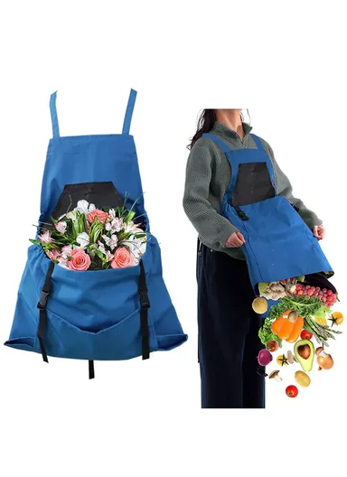 Outdoor Picking Gardening Apron with Pockets, Adjustable Waterproof Oxford Cloth Harvest Apron - Green