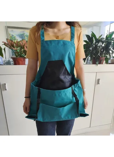 Outdoor Picking Gardening Apron with Pockets, Adjustable Waterproof Oxford Cloth Harvest Apron - Blue