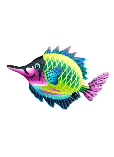 16x26cm Garden Home Decoration Iron Fish Wall Decor Hanging Pendant YZ230811  - Green+Purple