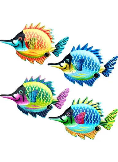 16x26cm Garden Home Decoration Iron Fish Wall Decor Hanging Pendant YZ230811  - Green+Purple