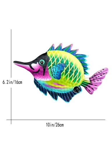 16x26cm Garden Home Decoration Iron Fish Wall Decor Hanging Pendant YZ230811  - Green+Purple