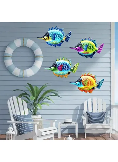 16x26cm Garden Home Decoration Iron Fish Wall Decor Hanging Pendant YZ230811  - Blue+Green