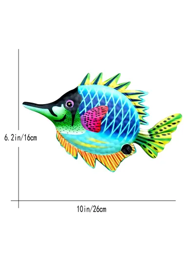 16x26cm Garden Home Decoration Iron Fish Wall Decor Hanging Pendant YZ230811  - Blue+Green