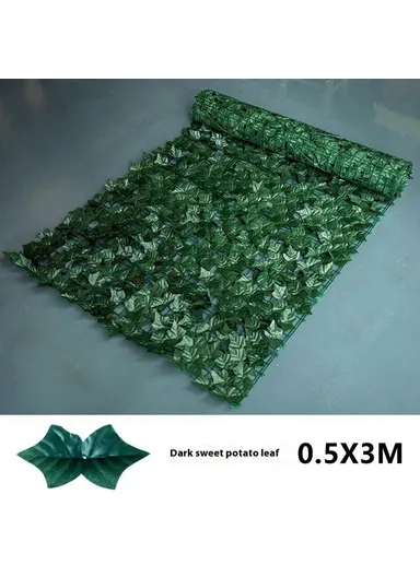 0.5 x 3m Dark Sweet Potato Leaf Artificial Hedge Privacy Screen Faux Leaf Fence Garden Yard Barrier Decor