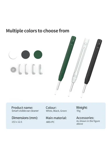 Ear Wax Removal Tool Camera WiFi Ear Cleaning Kit Ear Pick with LED Light W1 - Green