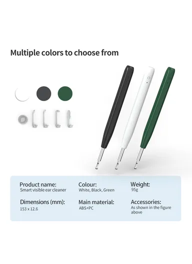 Ear Camera Otoscope Ear Wax Removal Tool Kit LED Light Ear Pick Spoon Earwax Remover W2 - White