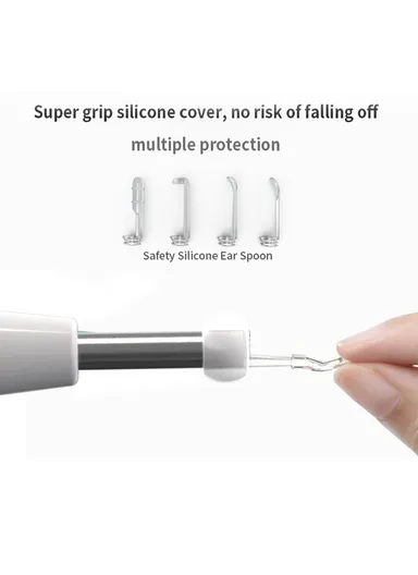 Ear Camera Otoscope Ear Wax Removal Tool Kit LED Light Ear Pick Spoon Earwax Remover W2 - Black