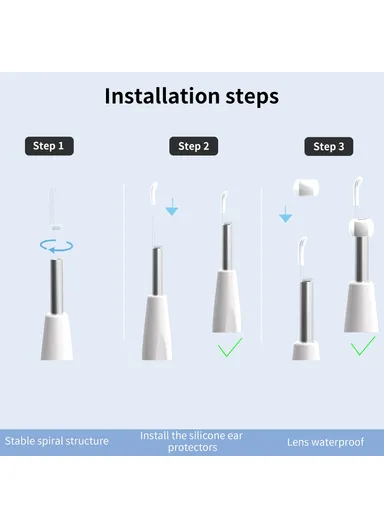 Ear Camera Otoscope Ear Wax Removal Tool Kit LED Light Ear Pick Spoon Earwax Remover W2 - Black