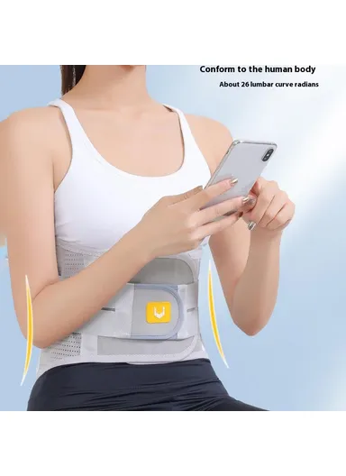 3-Pads Dual Adjustable Straps Spine Decompression Compression Waistband Breathable Lumbar Support Belt Brace AB165 - Grey L