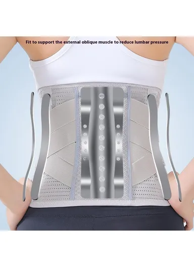 3-Pads Dual Adjustable Straps Spine Decompression Compression Waistband Breathable Lumbar Support Belt Brace AB165 - Grey L