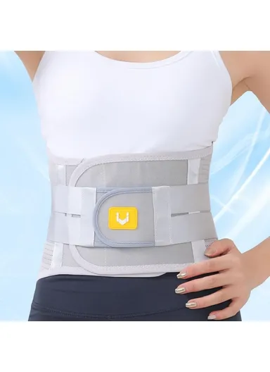 3-Pads Dual Adjustable Straps Spine Decompression Compression Waistband Breathable Lumbar Support Belt Brace AB165 - Grey L