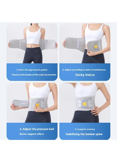 3-Pads Dual Adjustable Straps Spine Decompression Compression Waistband Breathable Lumbar Support Belt Brace AB165 - Grey L