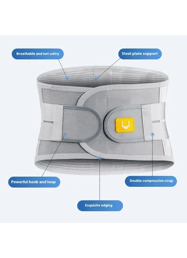 3-Pads Dual Adjustable Straps Spine Decompression Compression Waistband Breathable Lumbar Support Belt Brace AB165 - Grey L