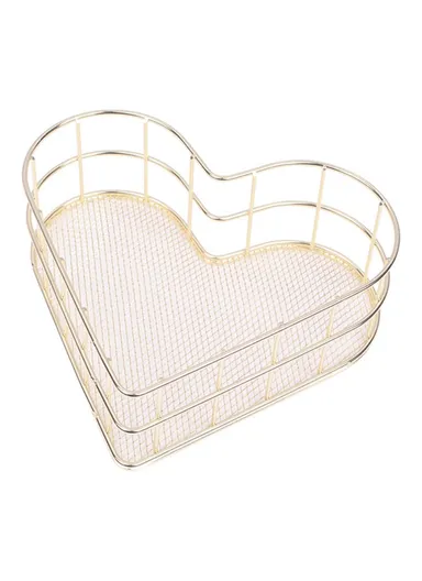 Heart Shaped Iron Storage Basket Desktop Sundries Storage Basket Hollow Mesh Cosmetic Storage Holder - Gold