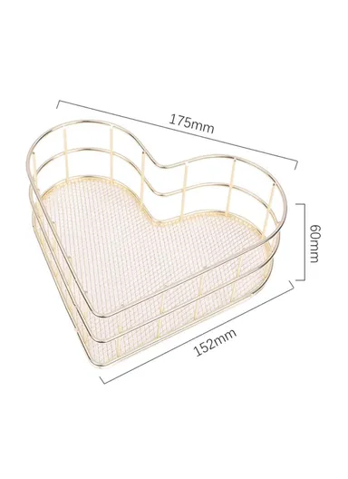 Heart Shaped Iron Storage Basket Desktop Sundries Storage Basket Hollow Mesh Cosmetic Storage Holder (L17.5xW12.5xH6)cm - Gold