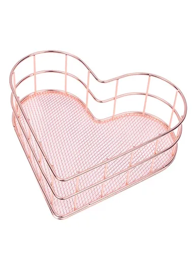 Heart Shaped Iron Storage Basket Desktop Sundries Storage Basket Hollow Mesh Cosmetic Storage Holder - Rose Gold