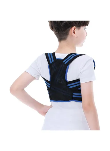 Children Hunchback Posture Corrector Breathable Shoulder Traction Strap Adjustable Back Brace - Blue / M
