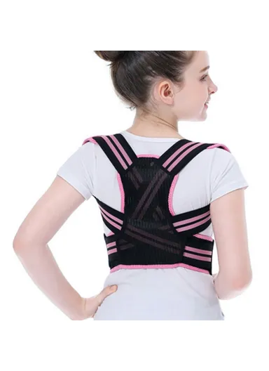 Children Hunchback Posture Corrector Breathable Shoulder Traction Strap Adjustable Back Brace - Pink / M