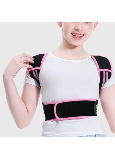 Children Hunchback Posture Corrector Breathable Shoulder Traction Strap Adjustable Back Brace - Pink / M
