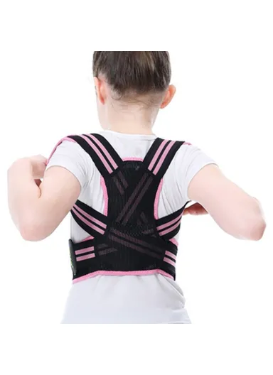 Children Hunchback Posture Corrector Breathable Shoulder Traction Strap Adjustable Back Brace - Pink / M