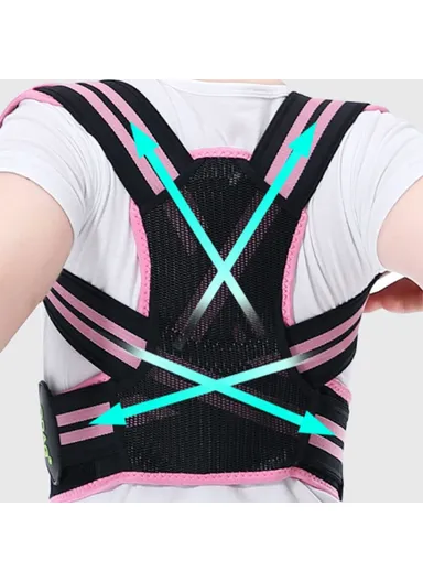 Children Hunchback Posture Corrector Breathable Shoulder Traction Strap Adjustable Back Brace - Pink / M