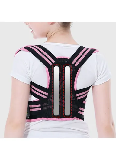 Children Hunchback Posture Corrector Breathable Shoulder Traction Strap Adjustable Back Brace - Pink / M