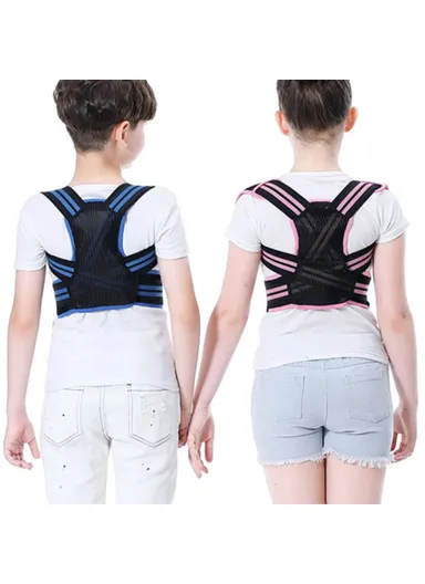 Children Hunchback Posture Corrector Breathable Shoulder Traction Strap Adjustable Back Brace - Pink / M