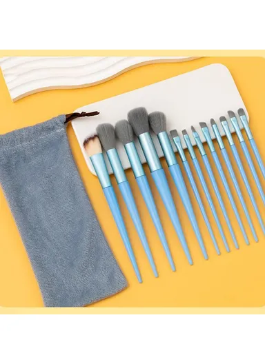 13 PCS Makeup Brush Set All-Season Soft Fiber Foundation Contour Brushes Cosmetic Tools with Velvet Pouch - Blue