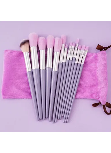 13Pcs Makeup Brush Set Cosmetic Brushes Soft Fiber Foundation / Contour / Blending Tools with Velvet Pouch - Purple