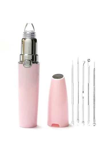 Electric Pore Cleaner 3 Speeds Adjustable Blackhead Remover Beauty Device with 5 Acne Needles HD-3138 - Pink
