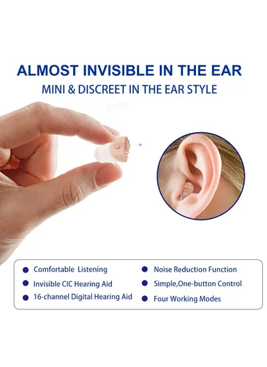 1 Pair Invisible CIC Hearing Amplifier 16 Channels Noise Reduction Wireless Hearing Aid for Elderly Deaf F23D3 