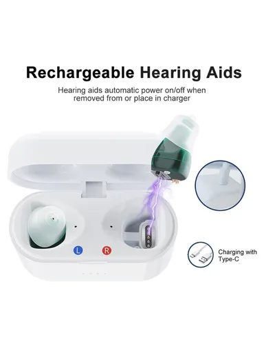 One Pair Magnetic Charging Hearing Aids Rechargeable Sound Amplifiers Hearing Aid Devices Headsets with Charging Case for Seniors, Adults SR02 