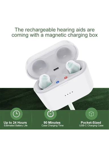One Pair Magnetic Charging Hearing Aids Rechargeable Sound Amplifiers Hearing Aid Devices Headsets with Charging Case for Seniors, Adults SR02 