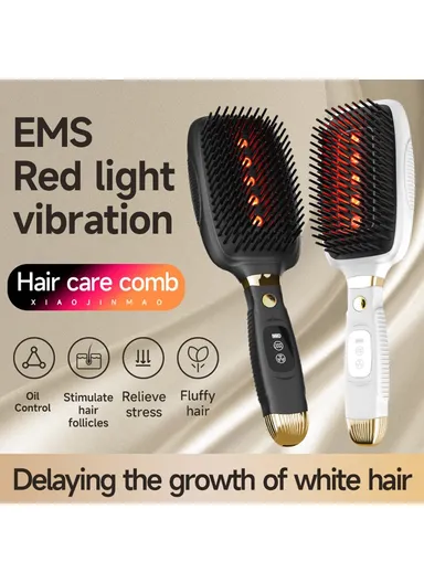 Electric Massage Comb Vibration Red Light Therapy EMS Microcurrent Hair Care Growth Stimulator HC2006 - White