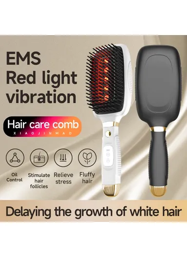 Electric Massage Comb Vibration Red Light Therapy EMS Microcurrent Hair Care Growth Stimulator HC2006 - White