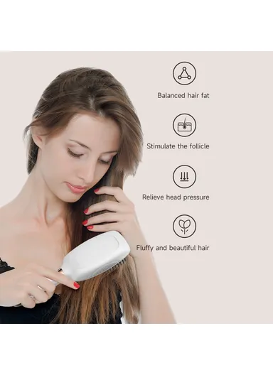 Electric Massage Comb Vibration Red Light Therapy EMS Microcurrent Hair Care Growth Stimulator HC2006 - White