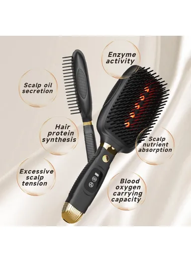 Electric Massage Comb Vibration Red Light Therapy EMS Microcurrent Hair Care Growth Stimulator HC2006 - Black