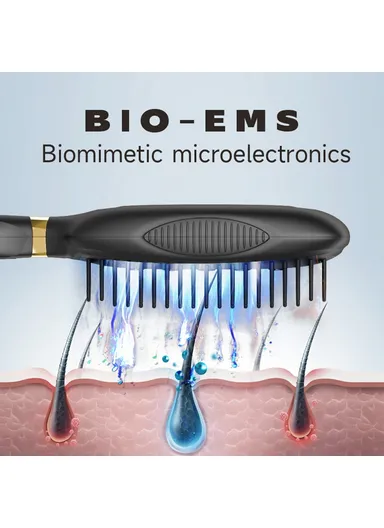 Electric Massage Comb Vibration Red Light Therapy EMS Microcurrent Hair Care Growth Stimulator HC2006 - Black