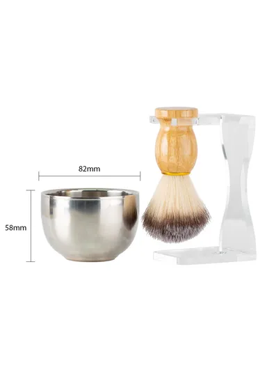 3 In 1 Shaving Brush Set with Acrylic Stand Stainless Steel Bowl Beard Grooming Kit for Men - Transparent
