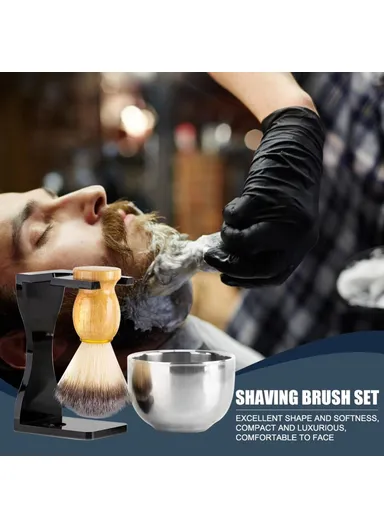 3 In 1 Shaving Brush Set with Acrylic Stand Stainless Steel Bowl Beard Grooming Kit for Men - Transparent