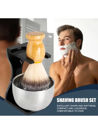3 In 1 Shaving Brush Set with Acrylic Stand Stainless Steel Bowl Beard Grooming Kit for Men - Transparent