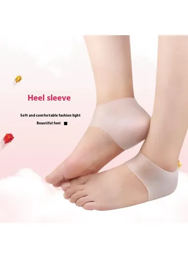 1 Pair One Size Heel Protector Sleeve, SEBS Cushion for Plantar Fasciitis Callus Spur - White